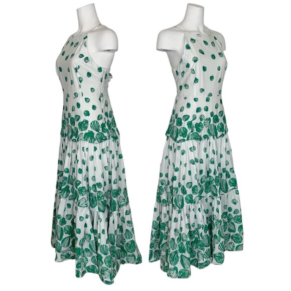Anthropologie Maeve Halter Tiered Maxi Dress M White Green Seashell Resortwear - Picture 3 of 15